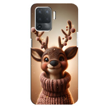 Яркий чехол для OPPO Reno 5 Lite с Зимними Оленятами – Олень в свитере