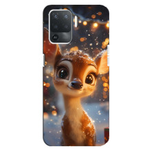 Яркий чехол для OPPO Reno 5 Lite с Зимними Оленятами – Оленёнок среди гирлянд