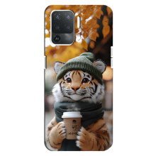 Печатный чехол «Зверята с кофе» для OPPO Reno 5 Lite – Тигр с кофе
