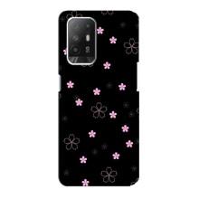 Чехол с розовым рисунком для Oppo Reno 5z – Розовые цветы на черном