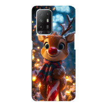 Яркий чехол для Oppo Reno 5z с Зимними Оленятами – Олень в шарфе