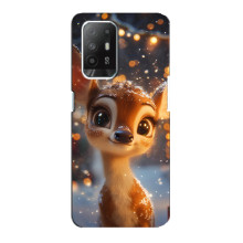 Яркий чехол для Oppo Reno 5z с Зимними Оленятами – Оленёнок среди гирлянд