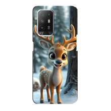 Яркий чехол для Oppo Reno 5z с Зимними Оленятами – Оленёнок в лесу