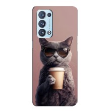 Чехол с принтом стильные животные для Оппо Рено 6 Про Плюс – Кот с кофе