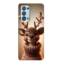 Яркий чехол для Oppo Reno6 Pro Plus 5G с Зимними Оленятами – Олень в свитере