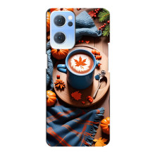 Чехол с уникальным дизайном «Осень с кофе» для Oppo Reno7 5G – Кофе и тыквы
