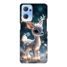 Яркий чехол для Oppo Reno7 5G с Зимними Оленятами – Блистающий оленёнок