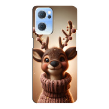 Яркий чехол для Oppo Reno7 5G с Зимними Оленятами – Олень в свитере
