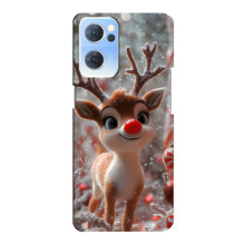 Яркий чехол для Oppo Reno7 5G с Зимними Оленятами