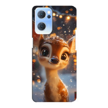 Яркий чехол для Oppo Reno7 5G с Зимними Оленятами – Оленёнок среди гирлянд