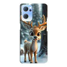 Яркий чехол для Oppo Reno7 5G с Зимними Оленятами – Оленёнок в лесу