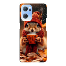 Печатный чехол «Зверята с кофе» для Oppo Reno7 5G – Белка с кофе