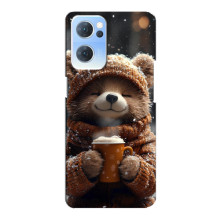 Печатный чехол «Зверята с кофе» для Oppo Reno7 5G – Мишка с кофе