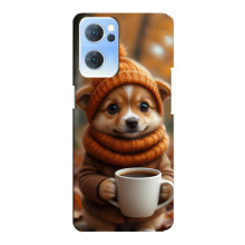 Печатный чехол «Зверята с кофе» для Oppo Reno7 5G – Песик с кофе