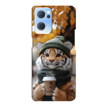 Печатный чехол «Зверята с кофе» для Oppo Reno7 5G – Тигр с кофе