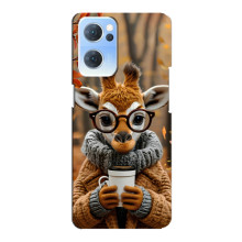 Печатный чехол «Зверята с кофе» для Oppo Reno7 5G – Жираф с кофе