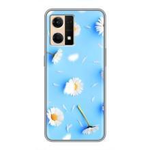 Чехол с Цветами для Oppo Reno7 Pro 5G (ромашки на голубом)