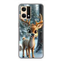 Яркий чехол для Oppo Reno7 Pro 5G с Зимними Оленятами – Оленёнок в лесу