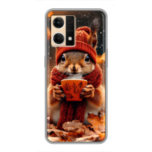 Печатный чехол «Зверята с кофе» для Oppo Reno7 Pro 5G – Белка с кофе