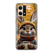 Печатный чехол «Зверята с кофе» для Oppo Reno7 Pro 5G – Зайчик с кофе