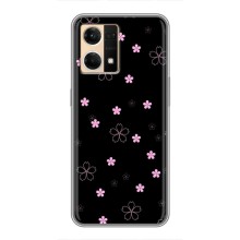 Чохол з розовим принтом для Oppo Reno7 4G (Рожеві квіти на чорному)