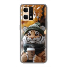 Печатный чехол «Зверята с кофе» для Oppo Reno7 4G – Тигр с кофе