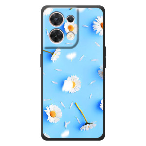 Чехол с Цветами для OPPO Reno 8 5G (ромашки на голубом)