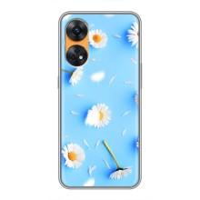 Чехол с Цветами для Oppo Reno 8T (ромашки на голубом)