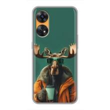 Чохол з принтом стильні тварини для OPPO Reno 8Т – Лось з кавою