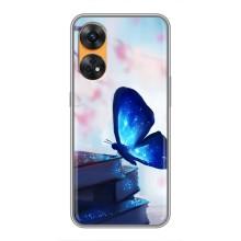Силиконовый бампер с картинкой животных для Oppo Reno 8T (Бабочка синяя)