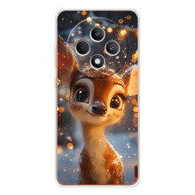 Яркий чехол для OPPO Reno12 F с Зимними Оленятами – Оленёнок среди гирлянд