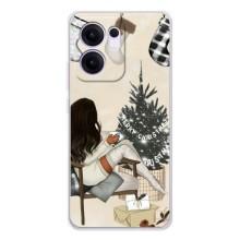 Рождественские, Праздничные Чехлы для Рено 13 ФС 5G (Девушка с елкой)