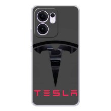 Силиконовый бампер с картинкой машины на OPPO Reno13 FS 5G – Logo TESLA