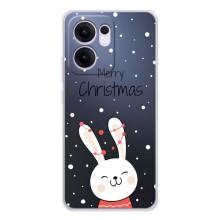 Зимние Чехлы для Рено 13 ФС 5G - прозрачный фон (Рождественский заяц)