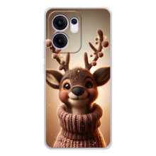 Яркий чехол для OPPO Reno13 FS 5G с Зимними Оленятами – Олень в свитере