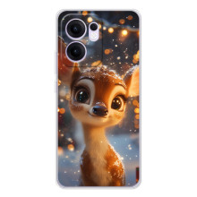 Яркий чехол для OPPO Reno13 FS 5G с Зимними Оленятами – Оленёнок среди гирлянд