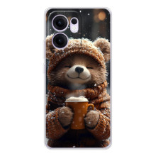 Печатный чехол «Зверята с кофе» для OPPO Reno13 FS 5G – Мишка с кофе