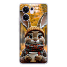 Печатный чехол «Зверята с кофе» для OPPO Reno13 FS 5G – Зайчик с кофе