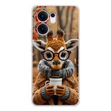 Печатный чехол «Зверята с кофе» для OPPO Reno13 FS 5G – Жираф с кофе