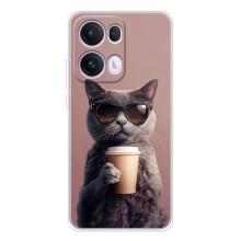 Чехол с принтом стильные животные для Оппо Рено 13 Про (Кот с кофе)