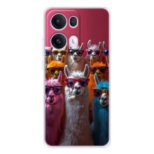 Чехол с принтом стильные животные для Оппо Рено 13 Про (Ламы в очках)