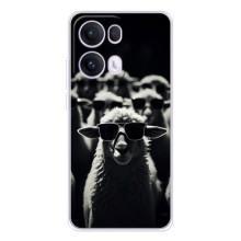 Чехол с принтом стильные животные для Оппо Рено 13 Про (Овечка в очках)