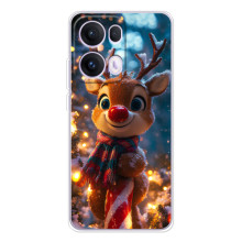 Яркий чехол для OPPO Reno13 Pro с Зимними Оленятами (Олень в шарфе)