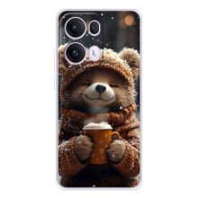 Печатный чехол «Зверята с кофе» для OPPO Reno13 Pro – Мишка с кофе