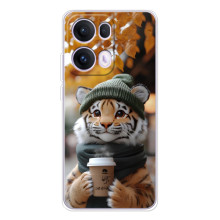 Печатный чехол «Зверята с кофе» для OPPO Reno13 Pro – Тигр с кофе