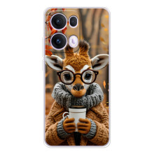 Печатный чехол «Зверята с кофе» для OPPO Reno13 Pro – Жираф с кофе