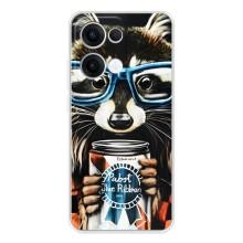 Чехол с принтом для Оппо Рено 13 - (Прикольные) (AlphaPrint) (Енот с банкой)