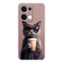 Чехол с принтом стильные животные для Оппо Рено 13 (Кот с кофе)