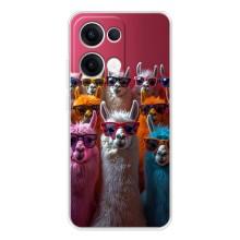 Чехол с принтом стильные животные для Оппо Рено 13 (Ламы в очках)