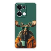 Чехол с принтом стильные животные для Оппо Рено 13 (Лось с кофе)